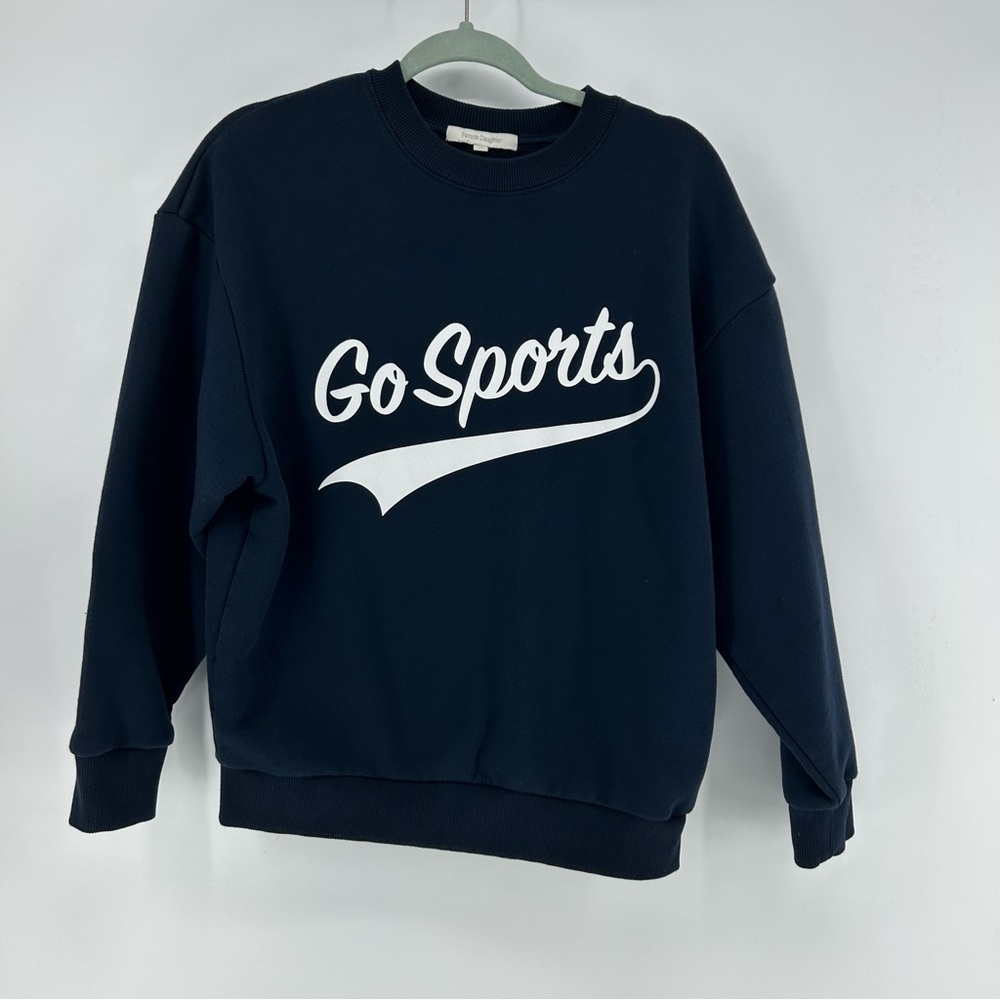 Favorite Daughter Go Sports Sweatshirt Women's XS Navy Blue Crewneck Pullover